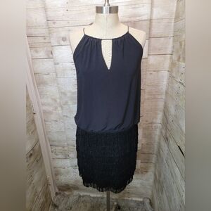 Cache Black Dress with Fringe Detail
